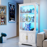 Lareth Display Cabinet with Glass Doors, 69 in Tall Bookcase with LED Lights, Glass Display Case Kitchen Pantry Cabinet, 5 Tier Curio Storage Cabinet for Living Room, Home Office, White Lareth