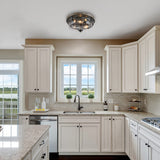 Farmhouse Flush Mount Ceiling Light Fixture with Seeded Glass Shade & Faux Wood Finish for Bedroom, Hallway, Kitchen, Dining & Living Room, Foyer and Bathroom GEPOW