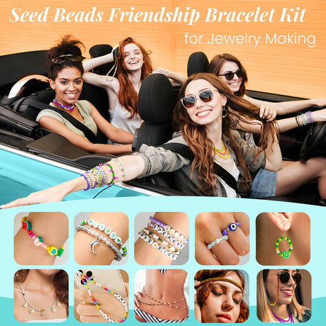 4mm Glass Seed Beads Friendship Bracelet Kit, 15500pcs 96 Colors 6/0 Small Beads for Friendship Bracelet Beads Waist Beads with String Cords Letter Beads for DIY Jewelry Making Crafts Sistenia