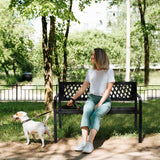 VINGLI Outdoor Bench Porch Bench Patio Metal Garden Bench w/PVC Back, Steel Black Outdoor Bench Park Bench for Yard Lawn Decor Deck Entryway VINGLI