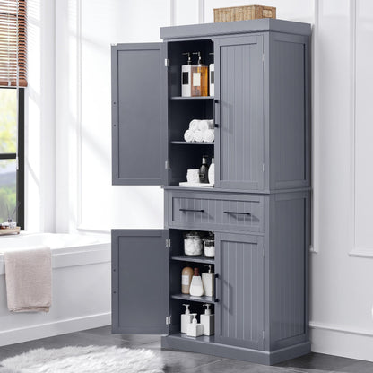 Yaheetech Kitchen Pantry Storage Cabinet with Drawer, 72.5" H Cupboard Pantry Cabinets with Adjustable Shelves and Barn Doors for Dining Room/Living Room, Dark Gray - WoodArtSupply