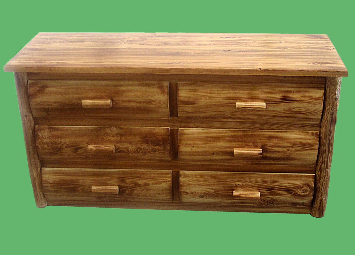 Midwest Log Furniture Torched Cedar Log Dresser [6 Drawer] - Burnt Medium Brown/Dovetailed/Solid Wood/Amish Handcrafted in USA Midwest Log Furniture