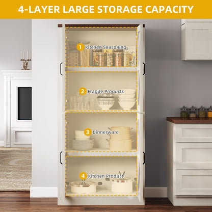 DWVO 66" Kitchen Pantry Storage Cabinet with Glass Doors, 4-Tier Large Wood Storage Cabinet, Tall Freestanding Hutch for Living Room,Dinning Room and Kitchen, White