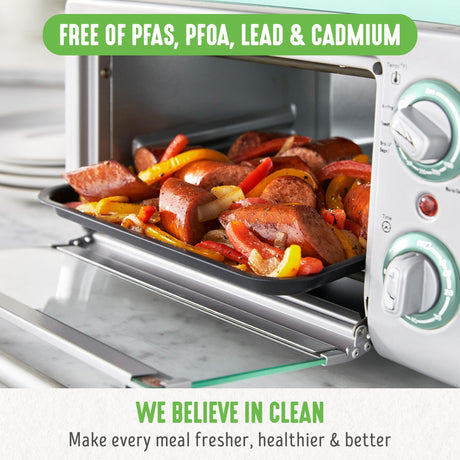 GreenLife Countertop Toaster Oven Air Fryer Stainless Steel, Healthy Ceramic Nonstick, PFAS and PFOA-Free, Tray & Basket, Bake, Broil, Reheat, Adjustable Temp & Time Control, Auto Shutoff, Turquoise GreenLife