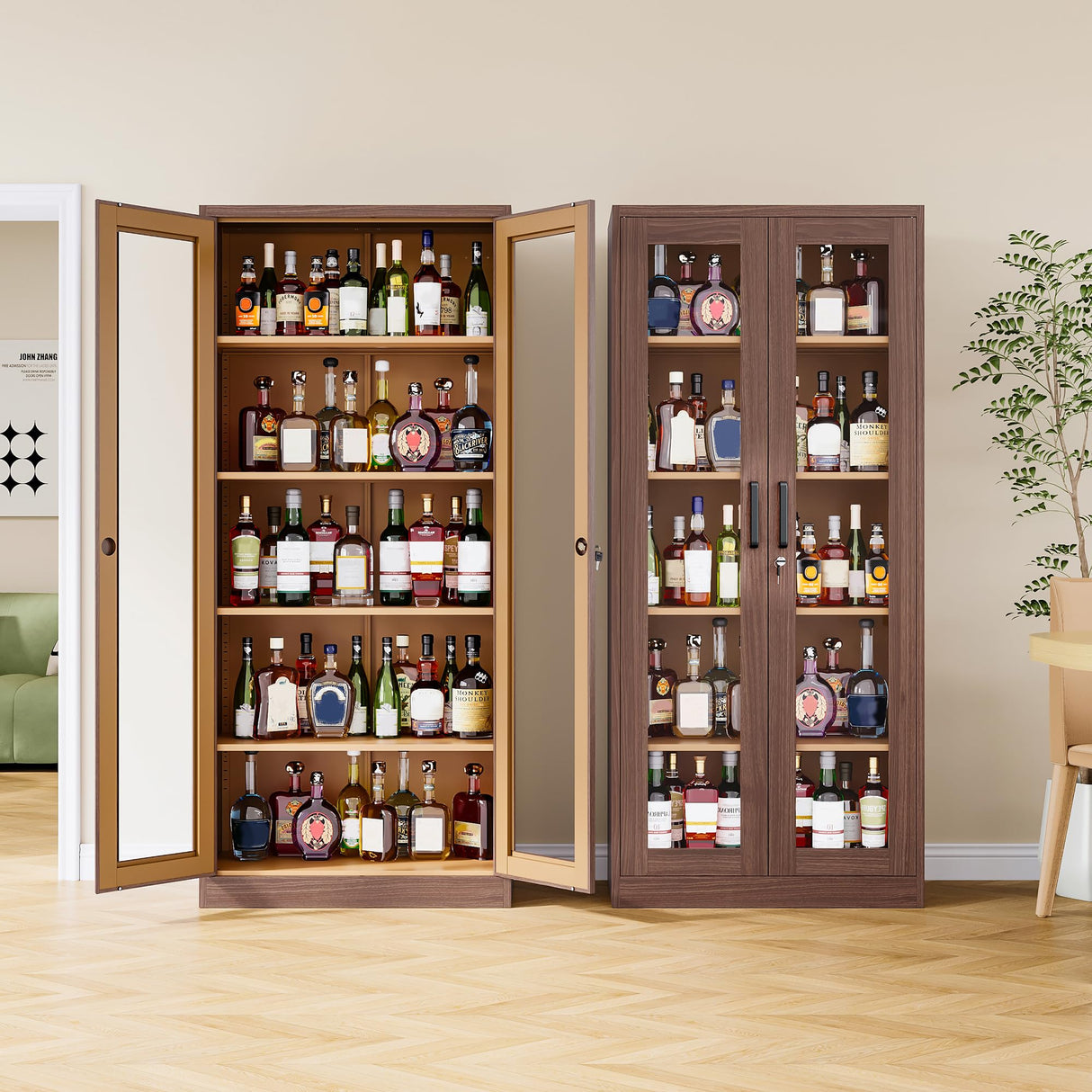 Metal Storage Cabinet with Lock and Glass Doors,Glass Display Cabinet,Tall Storage Cabinets,Locking Curio Cabinets with 5 Shelves for Collectibles,Home,Office,Living Room SISESOL