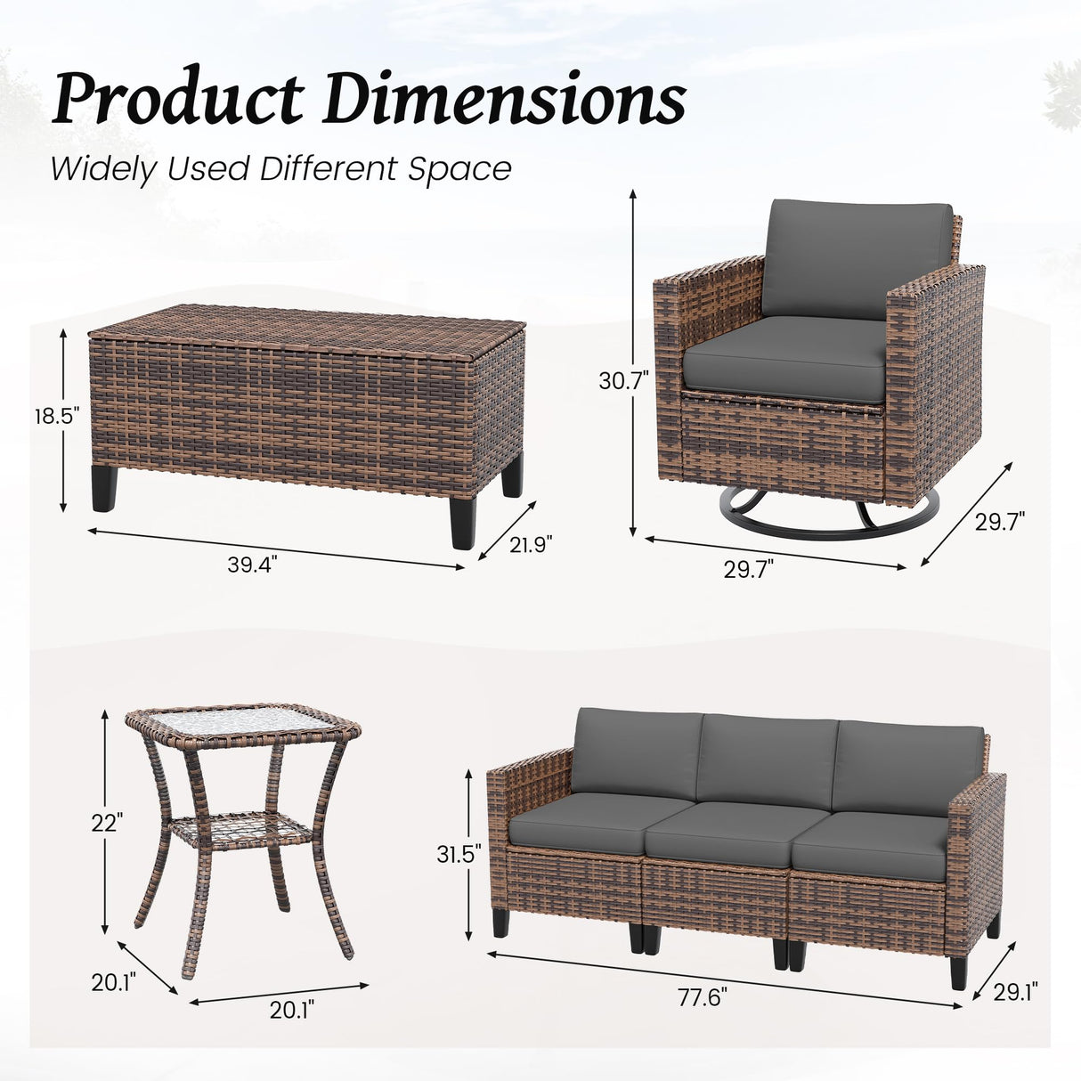 Amopatio Patio Furniture Set, Wicker Outdoor Sectional Sofa Sets, 7 Pieces Rattan Conversation Set with Storage Table, Swivel Chairs Include Waterproof, (Grey) Amopatio