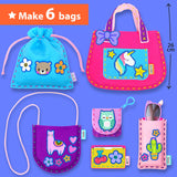 KRAFUN My First Sewing Bag Kit Arts & Crafts for Beginner Kids, 6 Easy DIY Sewing Handbag Pouch Sleeve Projects of Animal Theme, Instructions Learn to Sew & Felt Embroidery, Gift for Girls, Boys KRAFUN