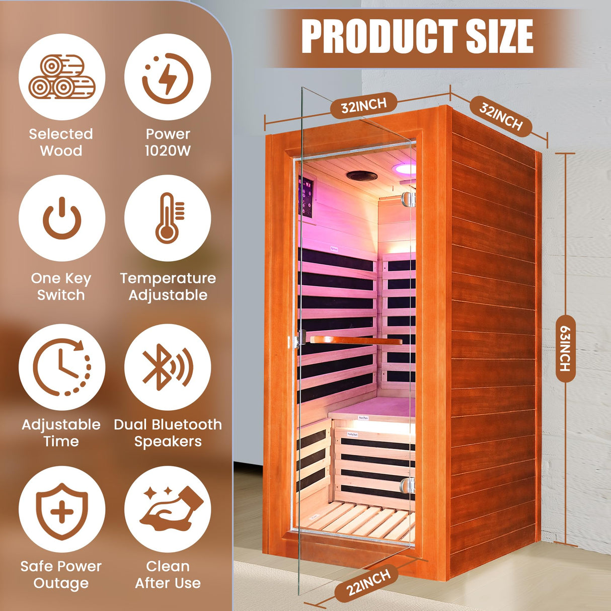Far Infrared Sauna for Home Indoor Sauna Wooden Dry Saunas for 1 Person 1020W 110V with Control Panel, Bluetooth Speaker, Reading Lamp ToTibuy
