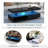 LUMISOL High Gloss Coffee Table with 16 Colors LED Lights, UV Cocktail Table with 2 Drawers and Display Shelf, Modern Center Table for Living Room, Black LUMISOL