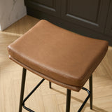 Solstrand Saddle Bar Stools Set of 3,Counter Height Bar Stools for Kitchen Counter Farmhouse Modern Faux Leather Barstools with Upholstered Backless Seat and Solid Metal Legs, 26" Bar Chairs, Brown Solstrand