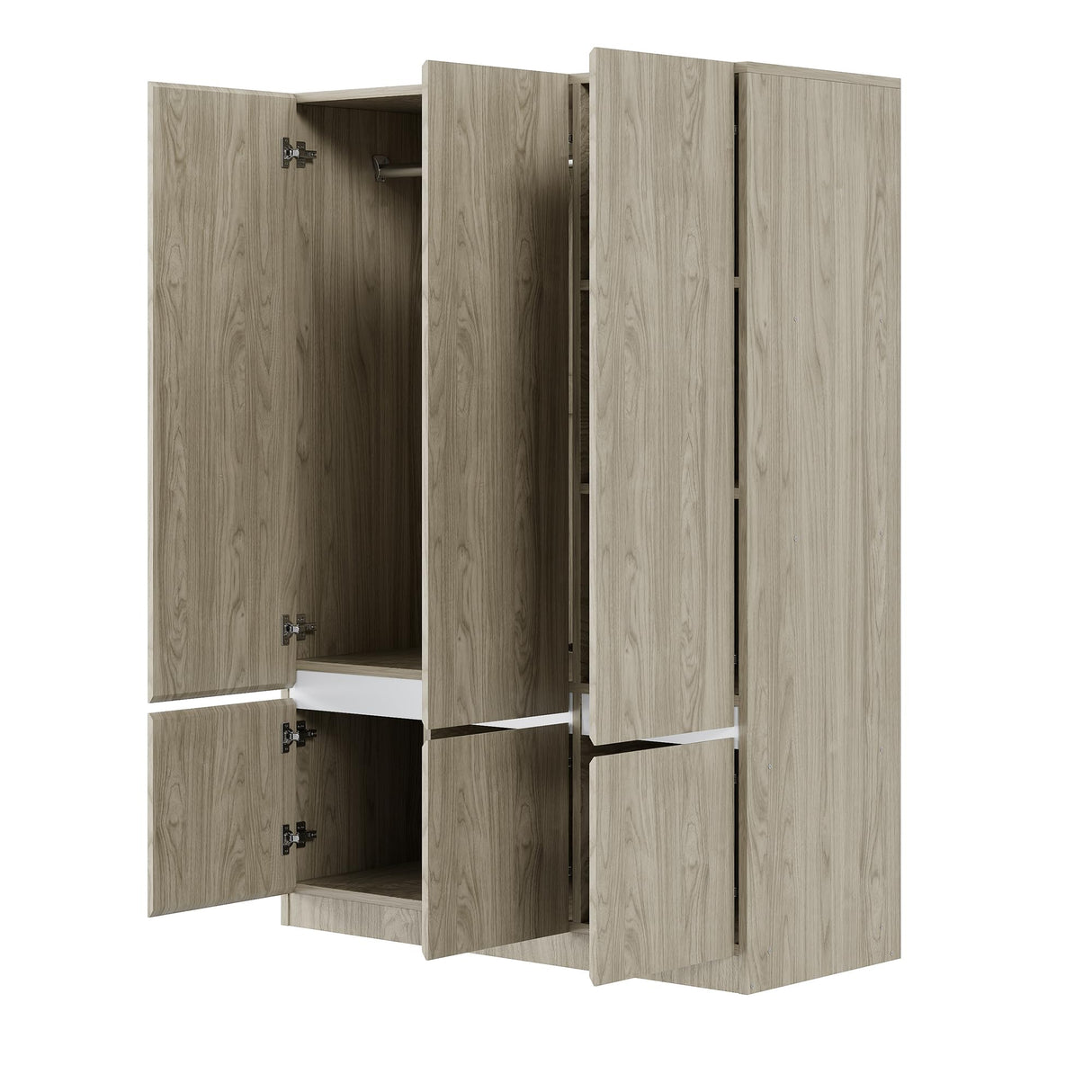 Merax 6-Doors Wooden Wardrobe Closet Storage Shelves and Hanging Rail for Clothes for Bedroom Organizer, Nature Merax