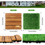 48 Pcs Hardwood Interlocking Patio Deck Tile and Artificial Grass Tile Waterproof Wood Flooring Tile Interlocking Turf Tile Outdoor Self Draining Tile for Balcony Garden Patio Lawn, 12x12 in Treela