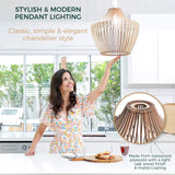 Bellaniks Wood Pendant Light - Easy-to-Assemble Ceiling Chandelier - Modern Boho Hanging Lamp Lighting Fixture for Dining, Kitchen, Bedroom, Living Room - Adjustable Nylon Cord, Uses Standard Bulb Bellaniks