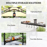 Outsunny 8' x 5' Grill Gazebo, Double Tiered Outdoor BBQ Gazebo with Side Awning, 2 Side Shelves and 6 Hooks for Patio, Deck, Yard, Beige Outsunny