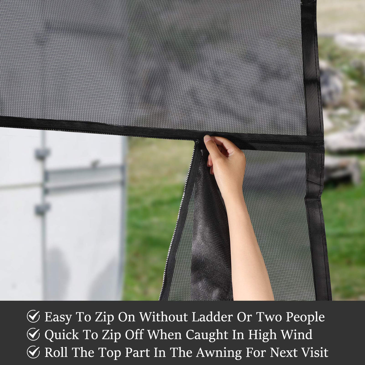 EXCELFU RV Awning Sun Shade Screen with Zipper 15' x 9' - RV Awning Shade Screen Black Mesh UV Blocker Complete Kits for RV Camper Trailer Motorhome EXCELFU