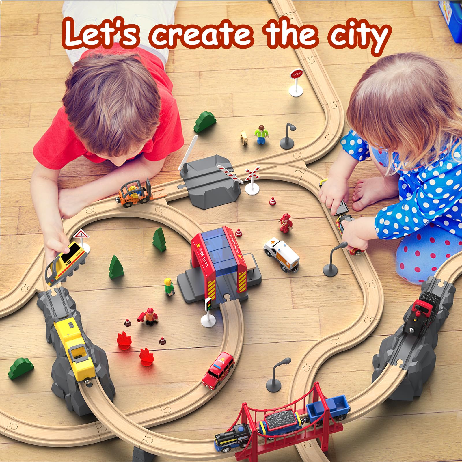 Giant bean 72PCS Wooden Train Tracks & Trains, Gift Packed Toy Railway Kits for Kids, Toddler Boys and Girls 3,4,5 Years Old and Up - WoodArtSupply