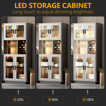 LVSOMT LED Wine Bar Cabinets with Removable Wine Rack, Bar Cabinets for Liquor with Light Motion Sensor, Kitchen Cabinet Storage for Dinning Room, Living Room (Dark Grey + Light Grey) - WoodArtSupply