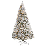 Nearly Natural 10ft. Flocked White River Mountain Pine Artificial Christmas Tree with Pinecones and 800 Clear LED Lights Nearly Natural