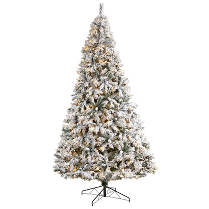 Nearly Natural 10ft. Flocked White River Mountain Pine Artificial Christmas Tree with Pinecones and 800 Clear LED Lights