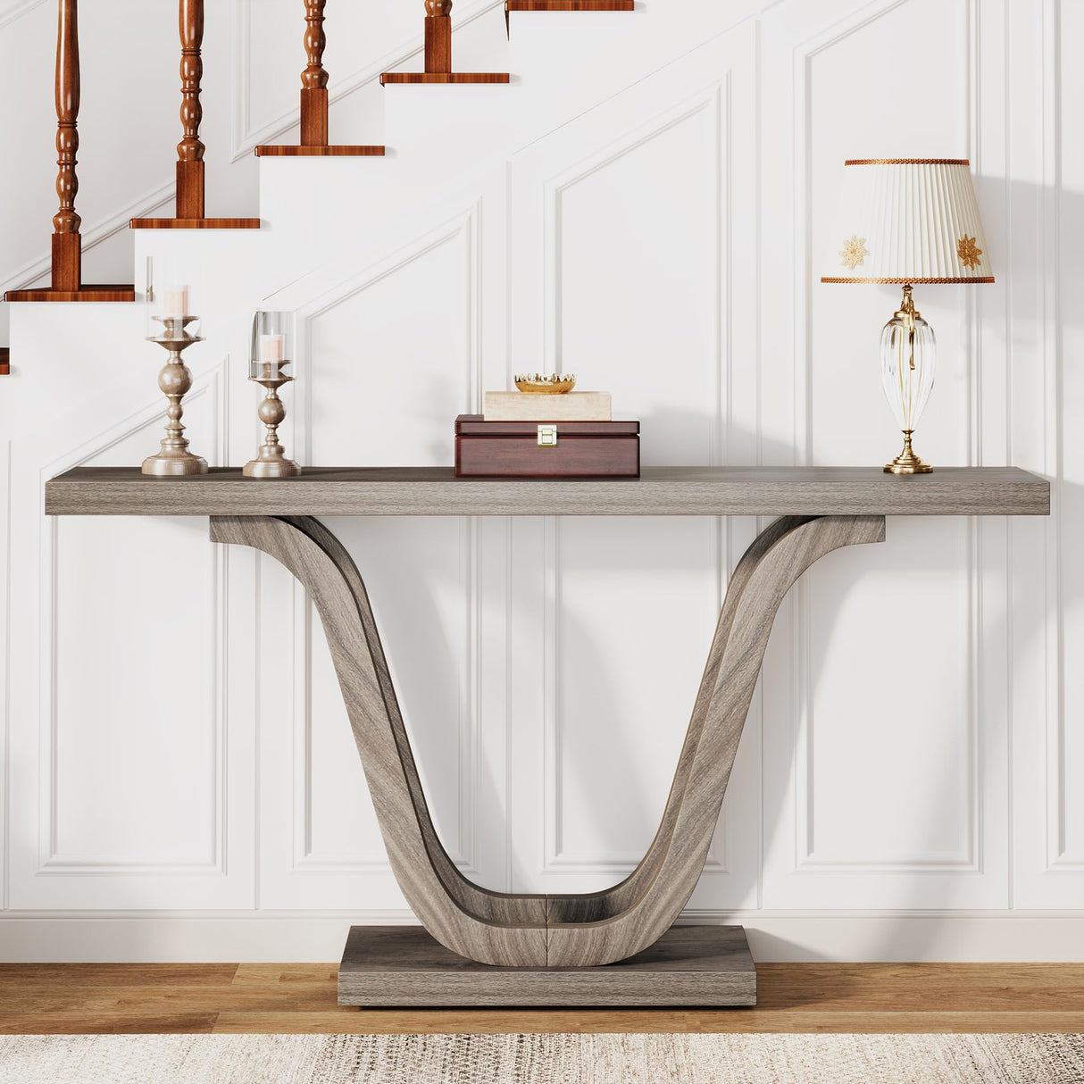 Tribesigns Farmhouse Console Table, 55.12" Wood Entryway Table, Narrow Hallway Table, Behind Couch Table Foyer Table with Double U-Shaped Legs for Entryway, Living Room, Corridor Tribesigns