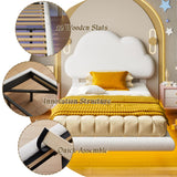 LIKIMIO Twin Bed Frames with Cloud Headboard, Upholstered Boucle Floating Platform Bed with LED Lights, Solid Wooden Slats Support, No Box Spring Needed, Easy Assembly, White LIKIMIO