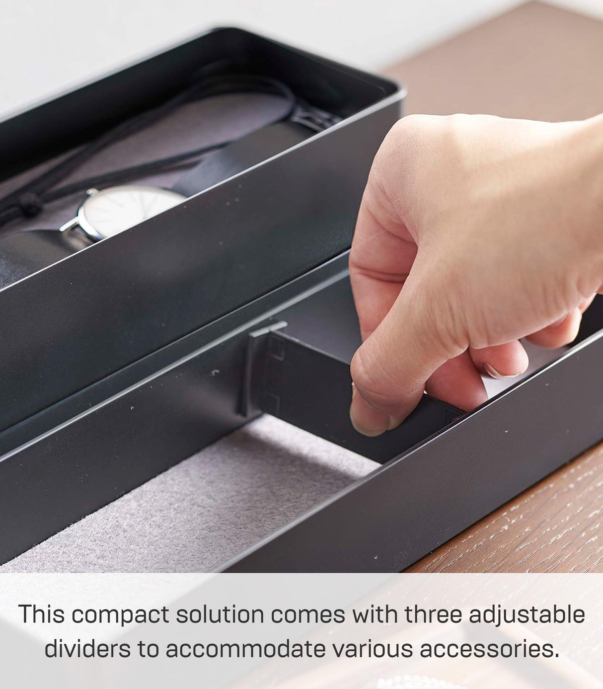 Yamazaki Home Rin Stacking Watch And Accessory Case, Jewelry Box Organizer For Glasses, 3-Tier - Accessories - Plastic + Wood, Black YAMAZAKI