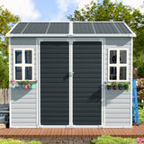 SELLERWE 8x6 FT Resin Shed, Waterproof Outdoor Storage Shed w/Floor, 2 Windows, Double Doors & Vents, Tool Shed for Patio Garden, Lawn, Backyard, Grey SELLERWE