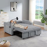 Sleeper Sofa Couch Bed with USB & Type C Port, Modern 3-in-1 Convertible Velvet Pull Out Loveseat Futon Sofa w/Phone Holder/Cup Holder for Living Room Apartment, Adjustable Backrest, Light Grey Antetek