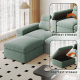 Sectional Modular Down Filled Sofa, Comfty Feather L Shape Cloud Couch for Living Room,114" Simple Couch,Adjustable Backrest,3Seat with Storage Ottoman for Office,Apartment (Green-3 Seat+Ottoman) Pistachio