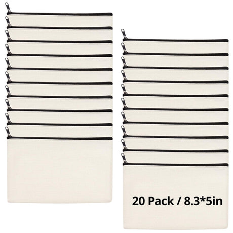 HTVRONT Blank Canvas Makeup Bags 20 Pack, Sublimation Blanks Cosmetic Bags, DIY Heat Transfer Canvas Pen Case Pencil Bags, Beige Multi-Purpose Travel Toiletry Zipper Bags (20pcs 8.3 × 5 Inch) HTVRONT
