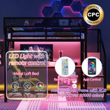 Metal Loft Bed with Desk and RGB LED Lights, Full Size Loft Bed with Stairs and Charging Station,Kids Loft Beds with Storage Shelves for Upper and Wardrobe,Loft Beds Frame for Kids Teens, Black Duxelifin