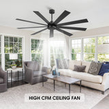 ELEHINSER 72" Ceiling Fan No Light, 6-Speed Noiseless Reversible DC Motor, 9 Blades Black Industrial Ceiling Fan with Remote and 4.5"/12"/24" Downrods for Home or or Commercial Use ELEHINSER