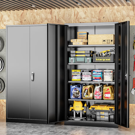 Bonusall Pantry Storage Cabinet with Lock, 72" H Metal Storage Cabinets with 4 Adjustable Shelves, Lockable Steel Cabinet for Home Office, Warehouse，School(Black) Bonusall