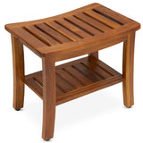 TeakCraft Teak Shower Bench with Shelf 21 Inch, Fully Assembled Teak Wood Shower Stool & Spa, Shower Bench for Elderly, Indoor and Outdoor Use, The Hermod TeakCraft