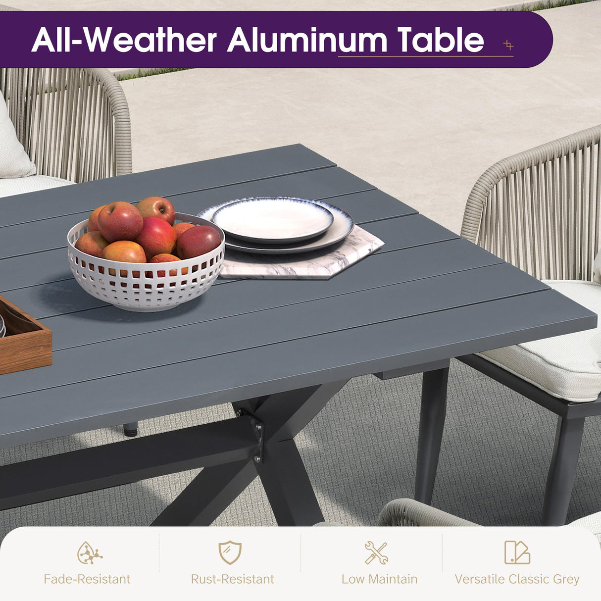 PURPLE LEAF 11 Pieces Patio Dining Set Wicker Outdoor Furniture Rectangular Table and Chairs Set for Garden Deck Aluminum Frame Backyard Kitchen Set, Cushions and Pillows Included Taupe PURPLE LEAF