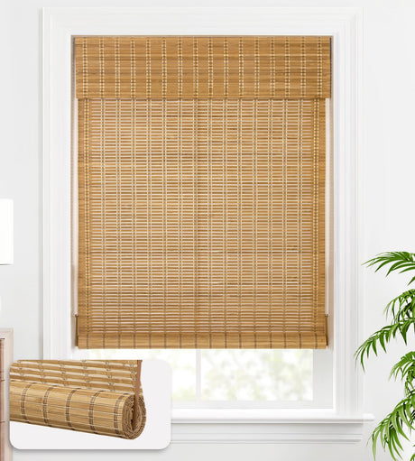 LazBlinds Cordless Bamboo Blinds, Bamboo Roll Up Shades for Windows, Light Filtering Wood Window Blinds, Bamboo Roller Shades for Indoor Home- Size: 33" W x 72'' H, Brown206 LazBlinds