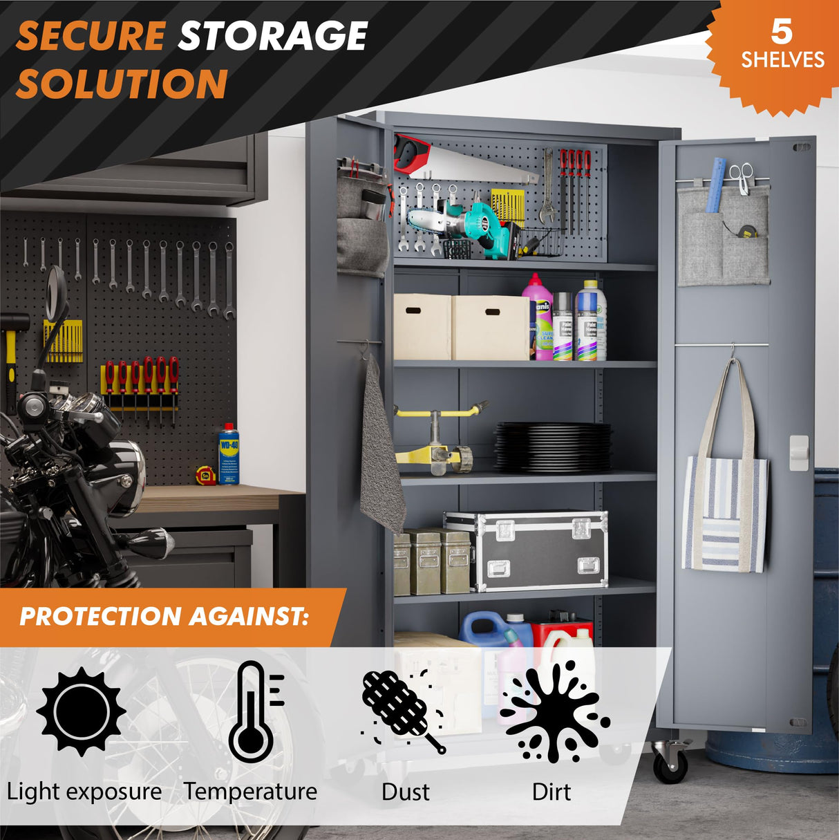 METALTIGER Extra-Spacious Metal Storage Cabinet with Wheels Digital Lock - Garage Storage Cabinet, 72" Rolling Lockable Cabinet (Dark Gray) METALTIGER