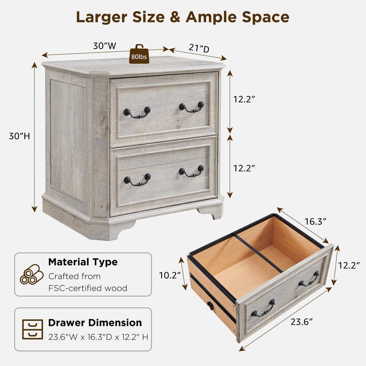 T4TREAM 30" Farmhouse Nightstand with Wooden Tabletop, Large End Table, 2 Spacious Drawers Bedside Table with Framed Drawer Fronts Design, Night Stand for Bedroom, Living Room, Light Rustic Oak T4TREAM