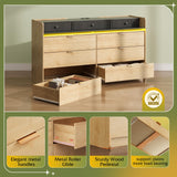 WLIVE 9 Drawer Led Dresser for Bedroom, 58.35'' Wide Wood Dresser Storage Organizer with Power Outlets for 65'' TV, Dressers with Open Shelves, Chest of Drawers for Closet, Living Room, Light Oak WLIVE