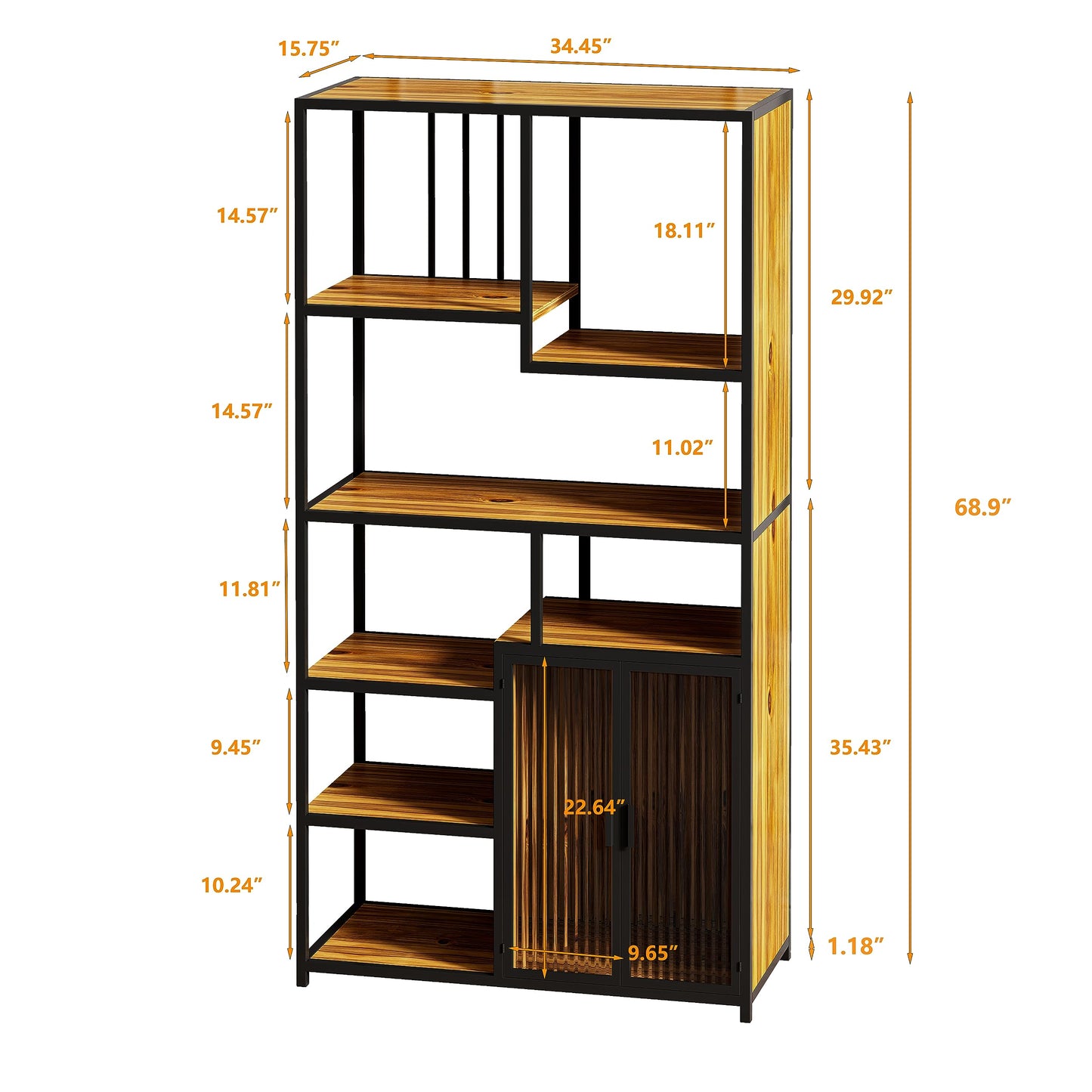 Wetiny 5-Tier Ladder Bookshelf with Glass Door and Cabinet – Industrial Style Storage for Home Office and Living Room - WoodArtSupply