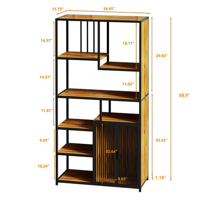 Wetiny 5-Tier Ladder Bookshelf with Glass Door and Cabinet – Industrial Style Storage for Home Office and Living Room - WoodArtSupply