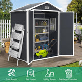 Seizeen 6x4.4ft Outdoor Resin Shed with Floor, All-Weather Plastic Storage Shed with Lockable Doors, Window & Vents, Tool Sheds & Outdoor Storage Clearance for Garden Patio (Dark Gray) Seizeen