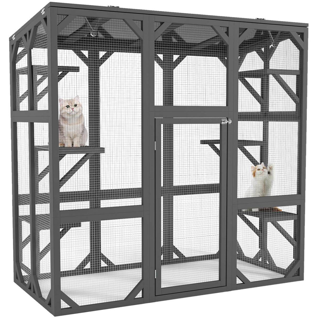 YOPTO 59" Wooden Catio Enclosure Outdoor Cat House with Anti-UV& Waterproof, Platforms and Resting Boxes Walk-in Cat Kennel Shelter for Indoor,Dark Grey YOPTO