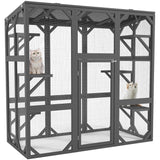 YOPTO 59" Wooden Catio Enclosure Outdoor Cat House with Anti-UV& Waterproof, Platforms and Resting Boxes Walk-in Cat Kennel Shelter for Indoor,Dark Grey YOPTO