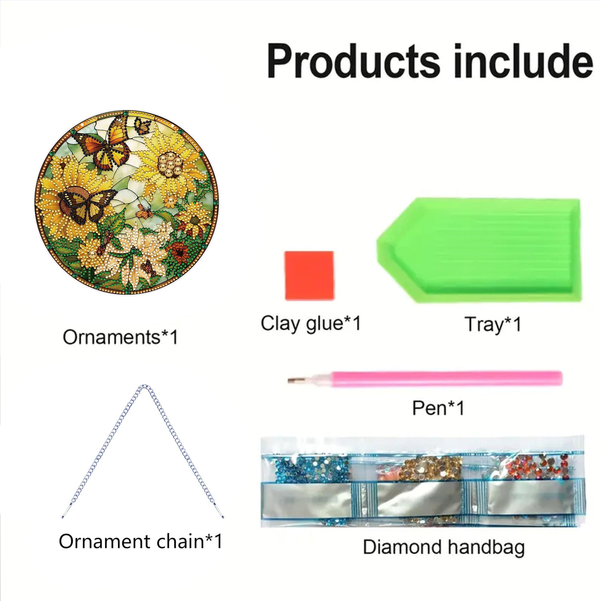 LYENYI 5D Sunflower Butterfly Diamond Painting Kits for Adults Hanging Sign Wall Art Sign Diamond Art Suncatcher Hanging Ornament Home Garden Wall Door Hanging Painting Kits, Yellow LYENYI