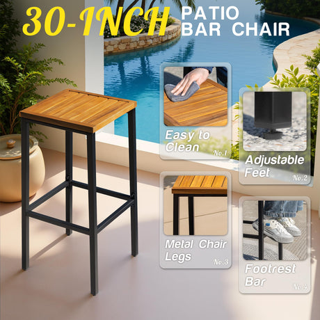 Greesum 3 Piece Patio Acacia Wood Bar Set with high Table and 2 Chairs All-Weather Outdoor Furniture for Backyard, Deck, Garden, Porch,Black Greesum