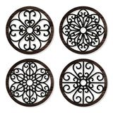 Zzbakress 4 Pcs Wooden Grainy Rustic Wall Art Farmhouse Wall Decor Wooden Exquisite Hollow Pattern Wall Decor Elegant Round Wall Art for Living Room Dinner Room Kitchen Bedroom Hallway (Black, Rustic) Zzbakress