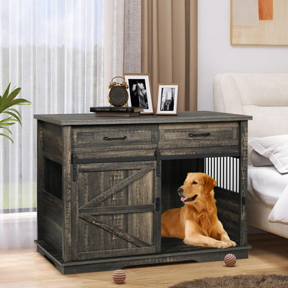 Dog Crates for Large Dogs, 48 inch Large Dog Crate with 2 Drawers, Farmhouse Dog Kennel Indoor Large Breed, Decorative Pet Crate End Table for Large Dogs, Dog Cage