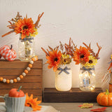 Thanksgiving Mason Jar Centerpiece for Table with LED Lights & Artificial Flowers, Set of 3 Mason Jars Farmhouse Painted Decorative Jars for Fall Home Decor Kitchen Table Centerpiece SUPREME LIGHTS ·2017·