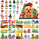 Vercraft 61 Pcs Interchangeable Christmas Table Decor Dog Seasonal Wooden Table Sign Winter Interchangeable Centerpiece Set Farmhouse Tiered Tray Christmas Home Kitchen Decor for Pet Lover Gift Vercraft